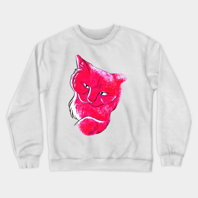 Neon Pink Cat Crewneck Sweatshirt by AlexandraBowmanArt
